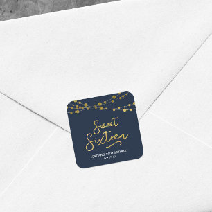 Elegante blaue Imitat-Goldschnüre von Licht-Bonbo Quadratischer Aufkleber