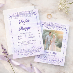 Elegante Blaue Immergrün-Blumenhochzeit Einladung