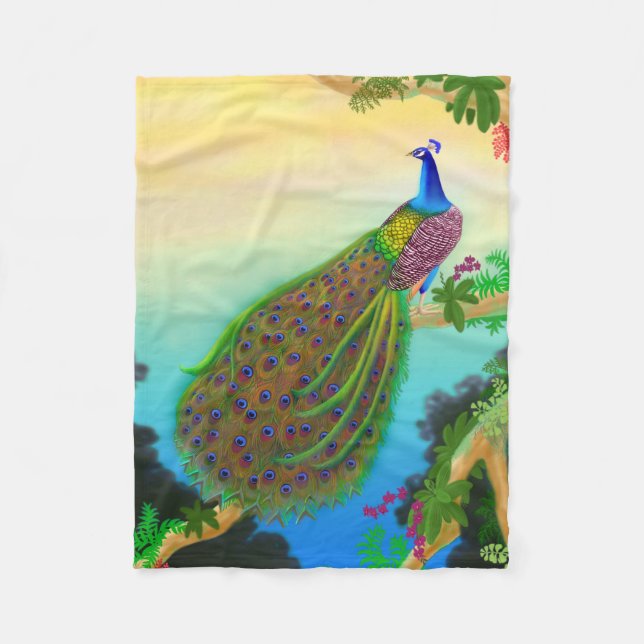 Elegante blaue indische Pfau-Fleece-Decke Fleecedecke (Vorderseite)