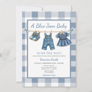 Elegante blaue Jeans-Kleine-Wäscheleine-Denim-Baby Einladung