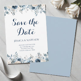 Elegante blaue Kalligrafie-Aquarell-Blumenhochzeit Save The Date