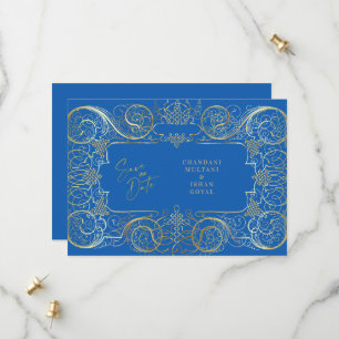 Elegante blaue königliche Goldene Hochzeit Save T The Date