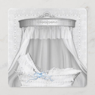 Elegante blaue Korbwiegen-Baby-Duschen-Einladungen Einladung