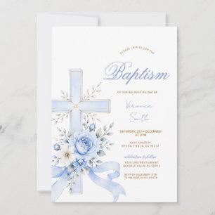 Elegante Blaue Kreuz-Blumen religiöse Einladung