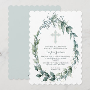 Elegante Blaue Kreuzung Wreath Taufe einladen