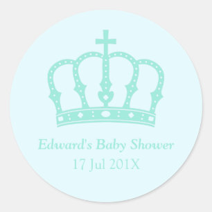 Elegante Blaue Krone Prinz Baby Shower Runder Aufkleber