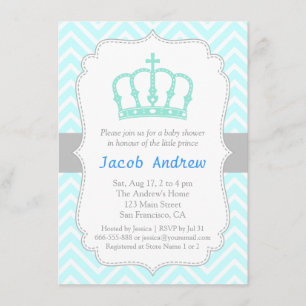 Elegante Blaue Kronen-Prinz-Baby-Shower-Einladung Einladung