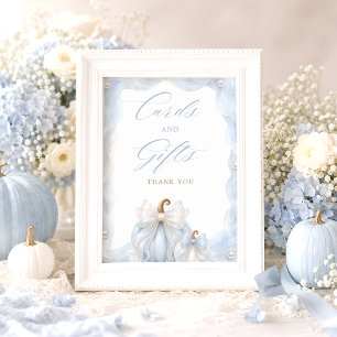 Elegante Blaue Kürbis-Schleifen-Karten & Geschenke Poster
