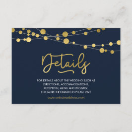 Elegante blaue Lichterketten Details Hochzeiten Begleitkarte