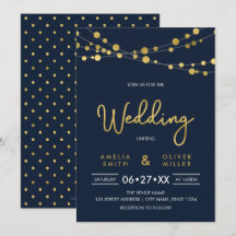 Elegante blaue Lichterketten Einladung zur Hochzei