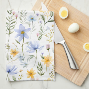 Elegante Blaue Lila Aquarell-Wildblume Geschirrtuch