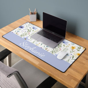 Elegante Blaue Lila Aquarell-Wildblume Schreibtischunterlage