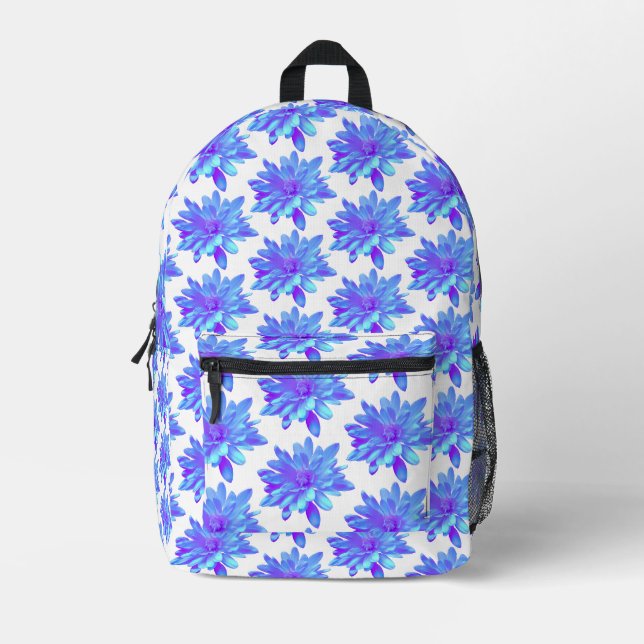 Elegante, blaue lila Blume Bedruckter Rucksack (Vorderseite)