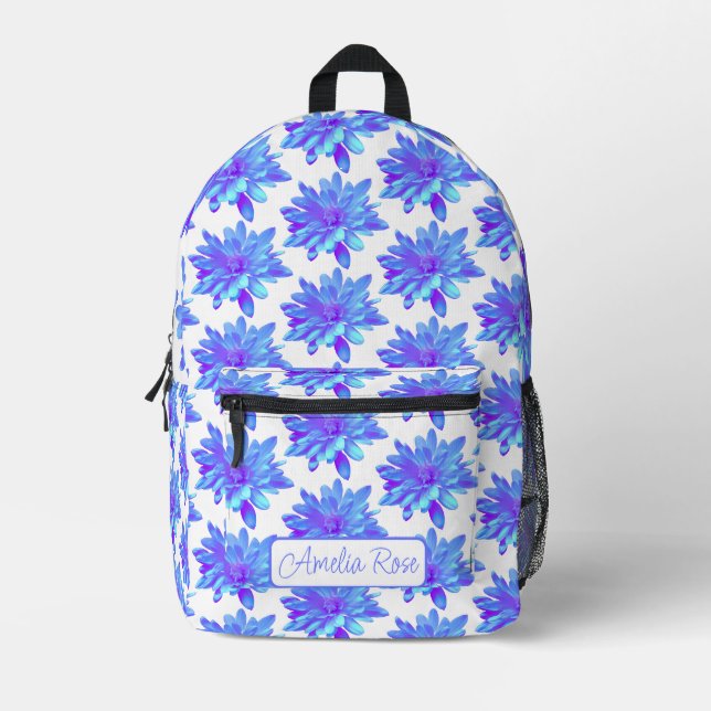 Elegante, blaue lila Blume Bedruckter Rucksack (Vorderseite)
