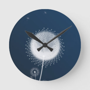 Elegante Blaue Löwenzahn-Wanduhr Runde Wanduhr