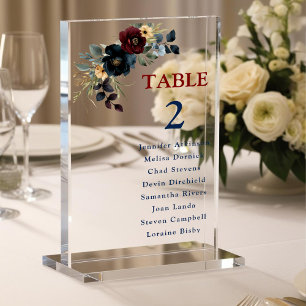 Elegante blaue marine burgunderrote Blumen Hochzei Acrylschild