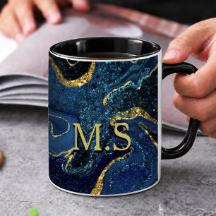 Elegante blaue Marmor-Kunst mit falschem Goldglitt Kaffeetasse