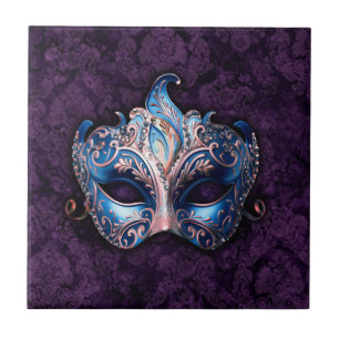 Elegante blaue Maskenballmaske Fliese