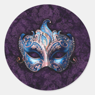 Elegante blaue Maskenballmaske Runder Aufkleber