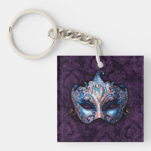 Elegante blaue Maskenballmaske Schlüsselanhänger