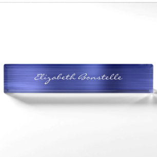 Elegante blaue Metallfolie in Handschrift Namensplakette
