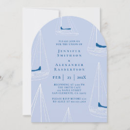 Elegante blaue Minimal-Segelboot-Hochzeitseinladun Einladung