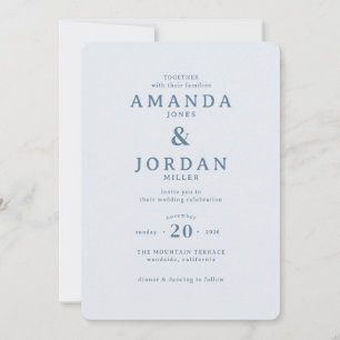 Elegante Blaue Minimalistische Hochzeitseinladung Einladung