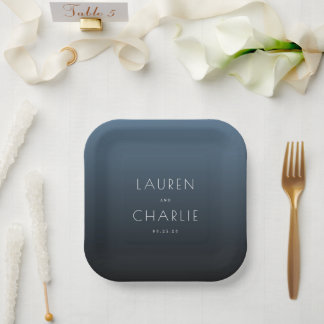 Elegante Blaue Minimalistische Namen Pappteller