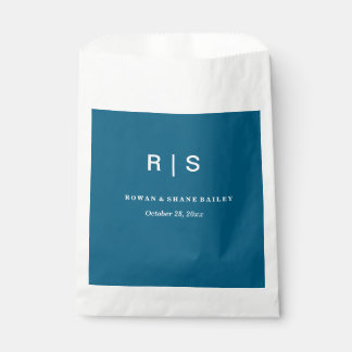 Elegante blaue Monogramm-Hochzeitsgunstbeutel Geschenktütchen