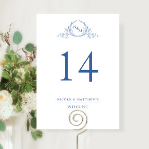Elegante blaue monogrammierte Hochzeitstisch-Numme