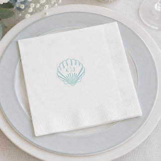 Elegante blaue Muschelnautik-Hochzeit Serviette