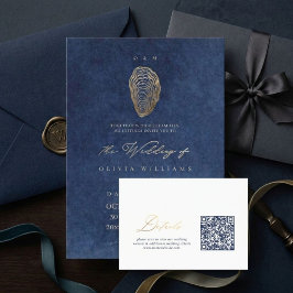 Elegante blaue nautische Hochzeit QR-Code-Details Begleitkarte