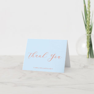 Elegante Blaue Orange Kalligrafie Hochzeitsnachric Dankeskarte