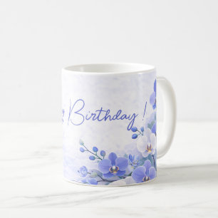 Elegante blaue Orchideen-Geburtstags-Tasse Kaffeetasse
