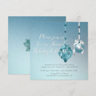 Elegante blaue Ornamente Damask Weihnachts-Party Einladung