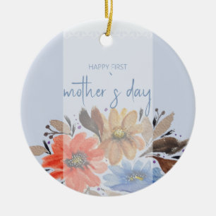 Elegante blaue Pastell-Aquarell-Blumen Keramik Ornament