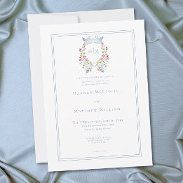 Elegante blaue Pastell-Wildblumen-Königswappen-Hoc Einladung