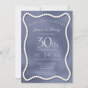 Elegante Blaue Perlen 30. Hochzeitsjubiläums-Foto Einladung