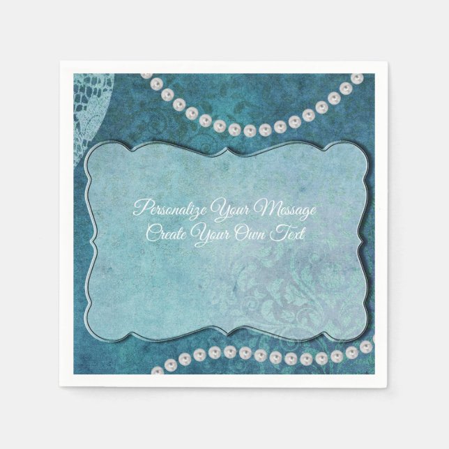 Elegante Blaue Perlen Persönliche Besondere Anläss Serviette (Vorderseite)