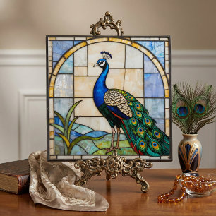 Elegante Blaue Pfau-Faux-Buntglas-Mosaik-Kunst Fliese