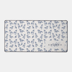Elegante Blaue Pferde Mit Monogramm Erstgeschenke Schreibtischunterlage