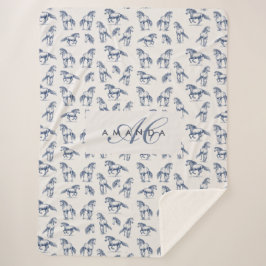 Elegante Blaue Pferde Mit Monogramm Erstgeschenke Sherpadecke