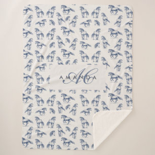 Elegante Blaue Pferde Mit Monogramm Erstgeschenke Sherpadecke