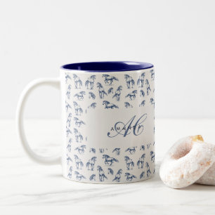 Elegante Blaue Pferde Mit Monogramm Erstgeschenke Zweifarbige Tasse
