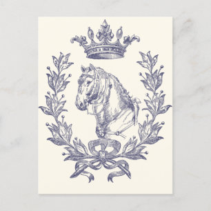 Elegante blaue Pferdekrone mit Lorbeerkranz im Vin Postkarte
