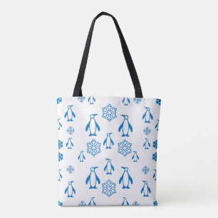 Elegante blaue Pinguine mit Schneeflocken Tasche