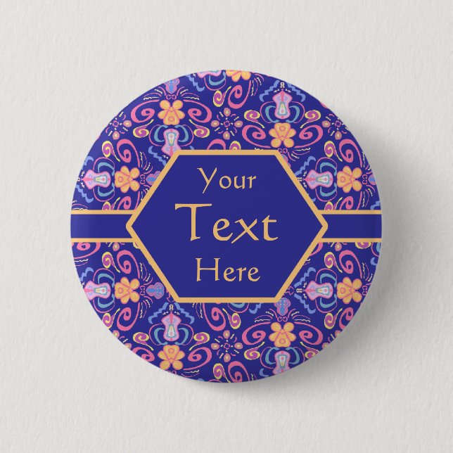 Elegante blaue Renaissance-Künste und Handwerk Button (Vorderseite)