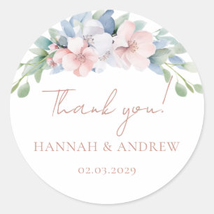 Elegante blaue rosa Blumen Hochzeit Runder Aufkleber