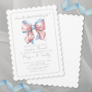 Elegante Blaue Rosa Schleife Geschlecht Enthüllung Einladung
