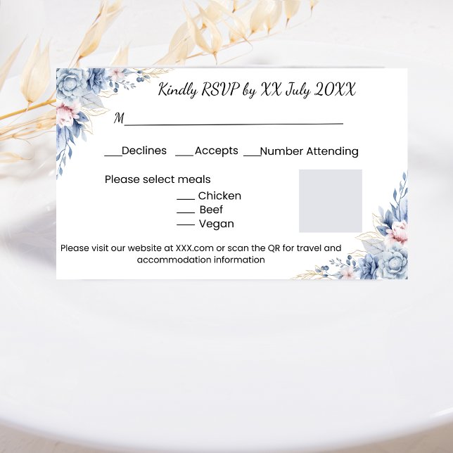 Elegante blaue Rose_2 RSVP Karte (Von Creator hochgeladen)